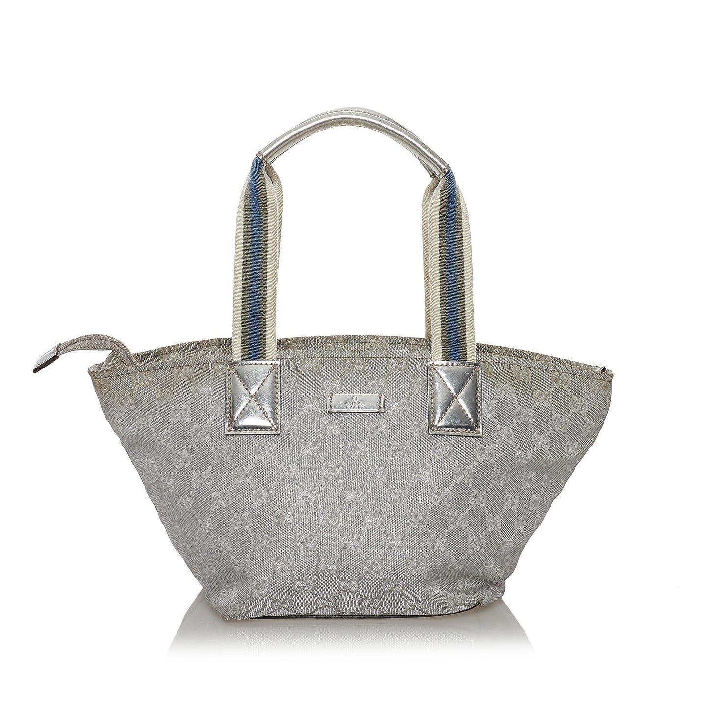 Gucci GG Web SHG Canvas Calf Silver Satchel Bag