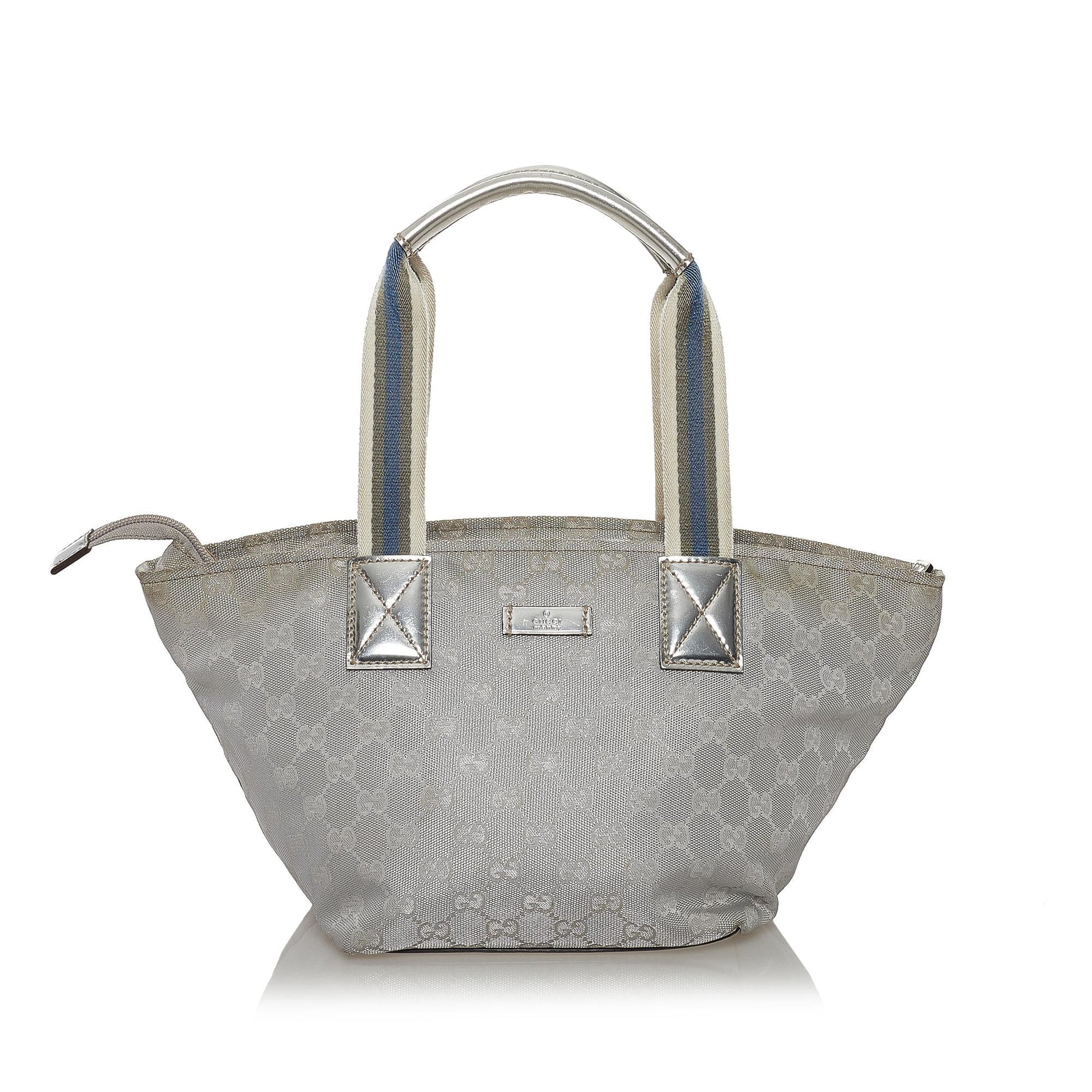 Gucci GG Web SHG Canvas Calf Silver Satchel Bag