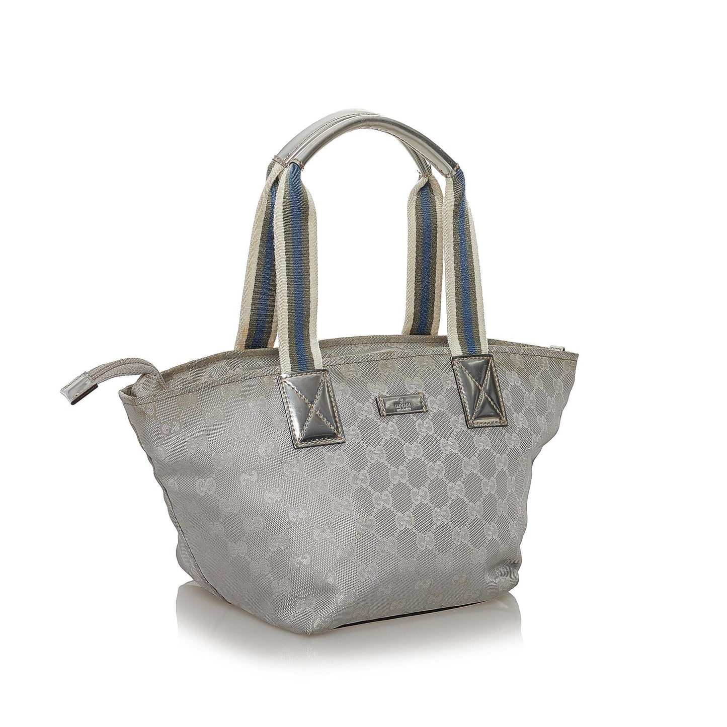 Gucci GG Web SHG Canvas Calf Silver Satchel Bag