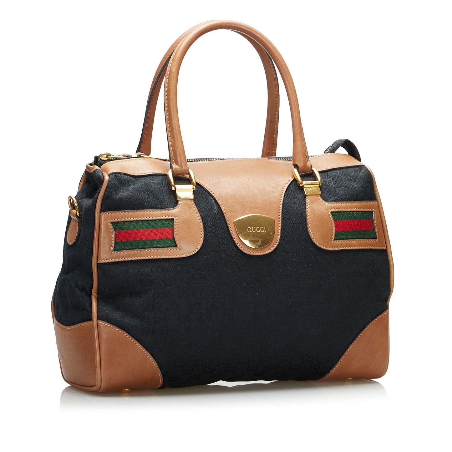 Gucci GG Web SHG-k9W5m6 Canvas Black Satchel Bag