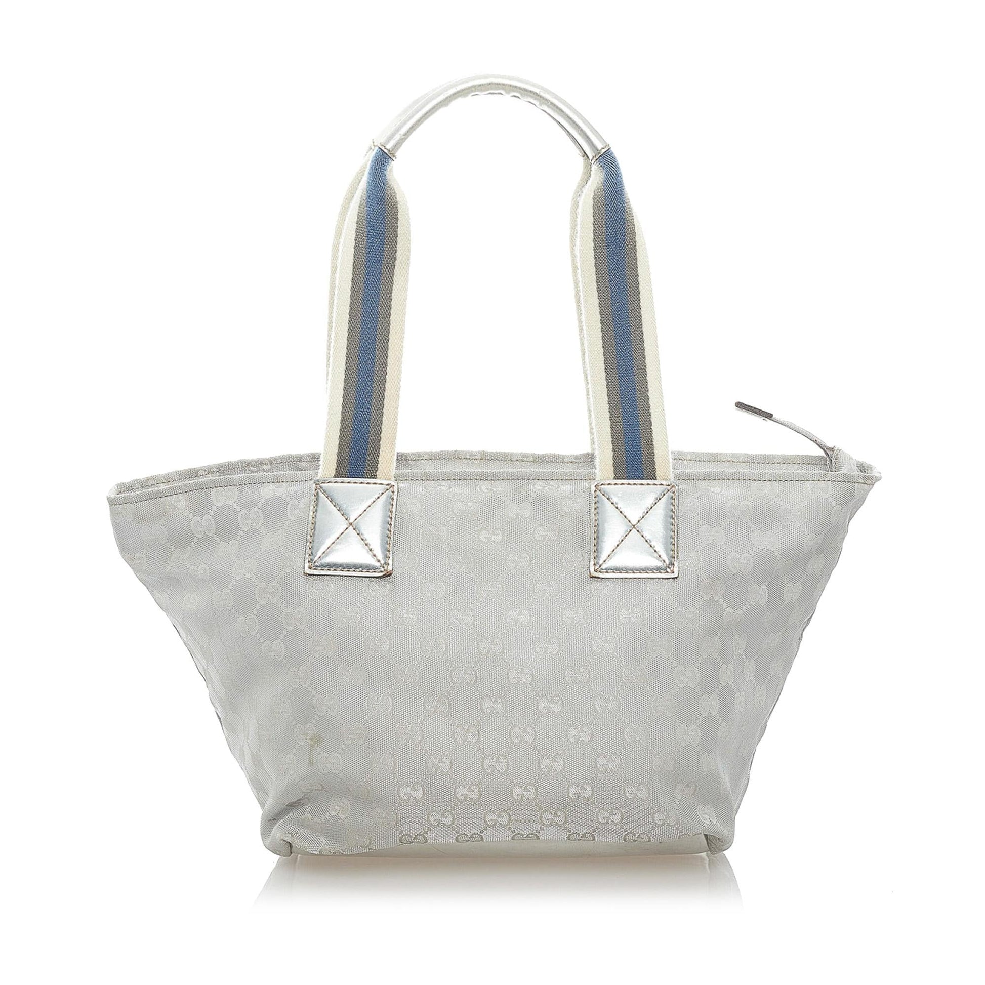 Gucci GG Web SHG-vHuagi Canvas Calf Silver Satchel Bag