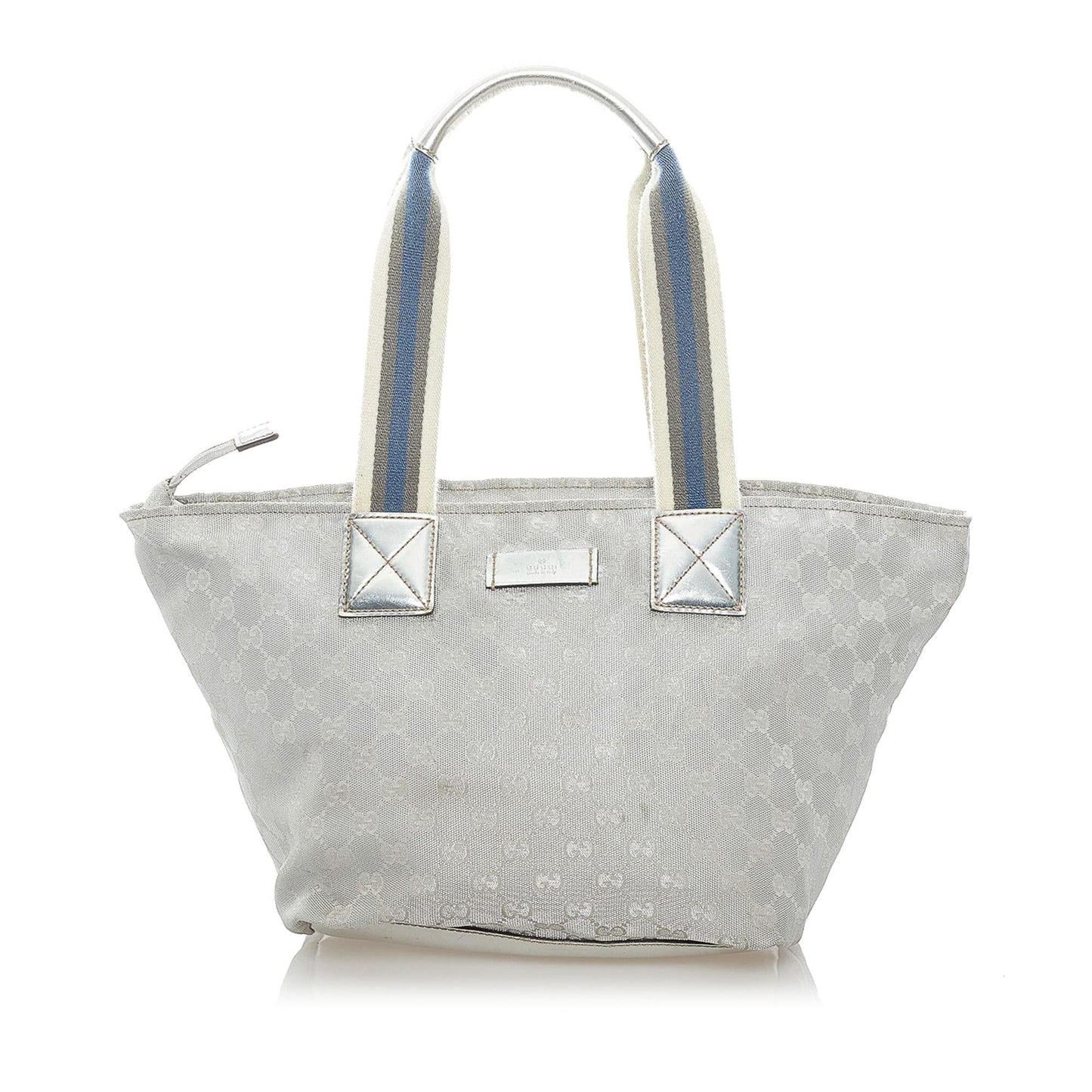 Gucci GG Web SHG-vHuagi Canvas Calf Silver Satchel Bag