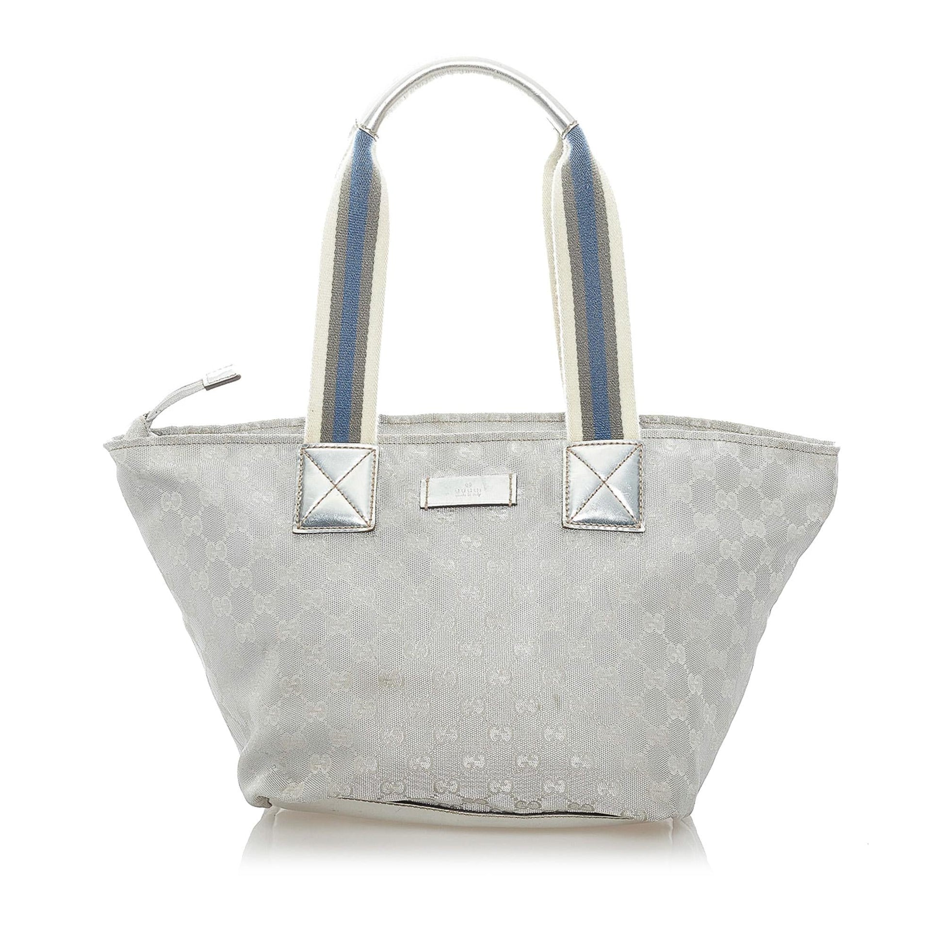Gucci GG Web SHG-vHuagi Canvas Calf Silver Satchel Bag