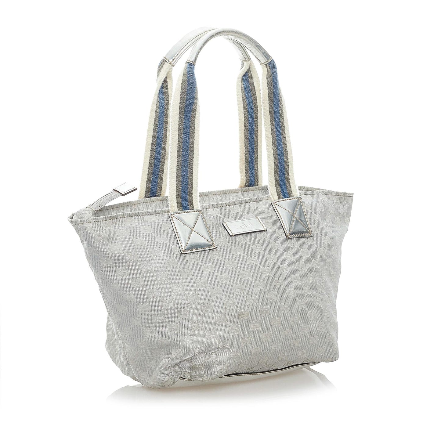 Gucci GG Web SHG-vHuagi Canvas Calf Silver Satchel Bag