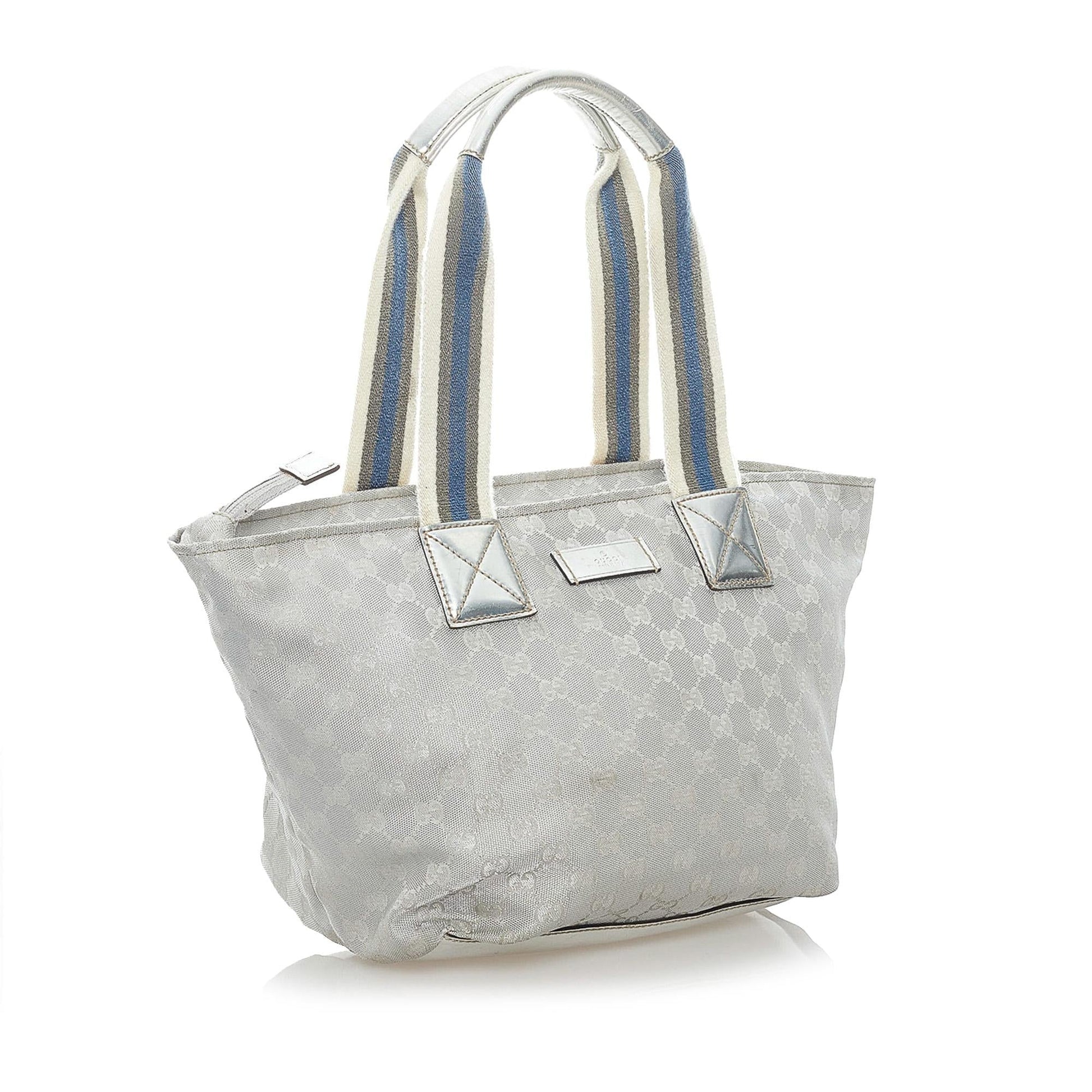 Gucci GG Web SHG-vHuagi Canvas Calf Silver Satchel Bag