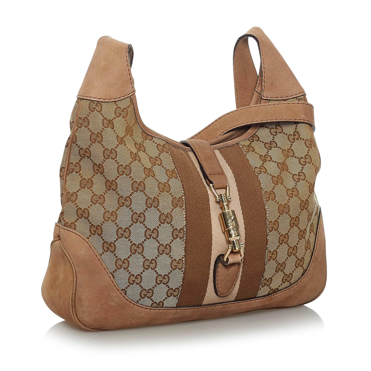 Gucci GG Web Jackie SHG Canvas Calf Brown Crossbody Bag