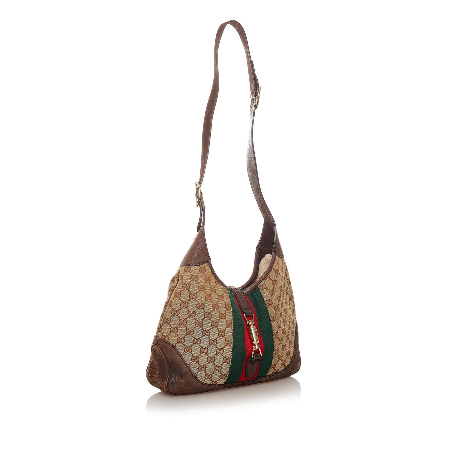 Gucci GG Web Jackie SHG Canvas Calf Brown Shoulder Bag