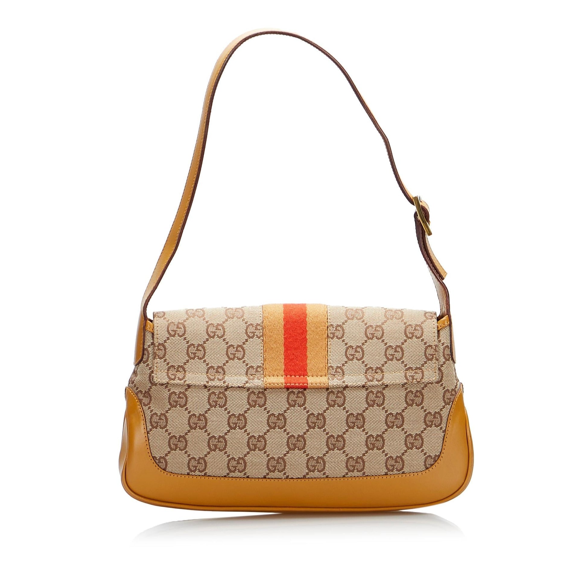 Gucci GG Web Jackie SHG-WmSJeG Canvas Brown Shoulder Bag