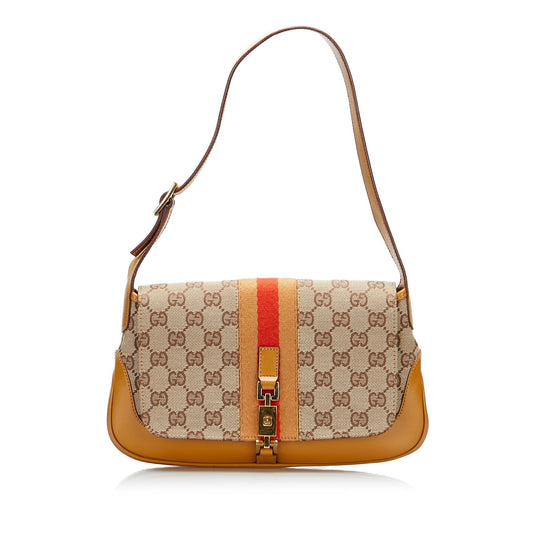 Gucci GG Web Jackie SHG-WmSJeG Canvas Brown Shoulder Bag