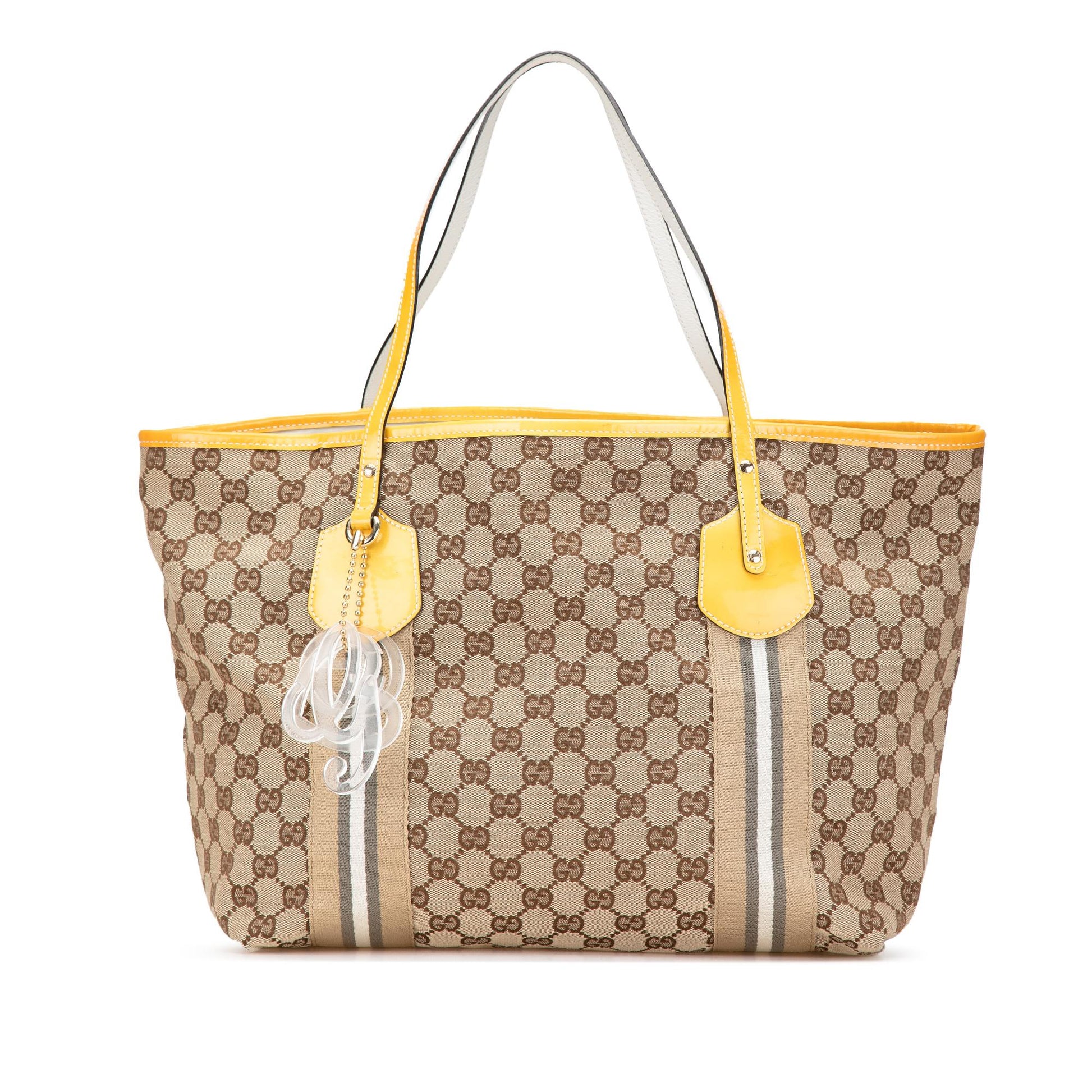 Gucci GG Web Jolie Canvas Calf Brown Tote Bag