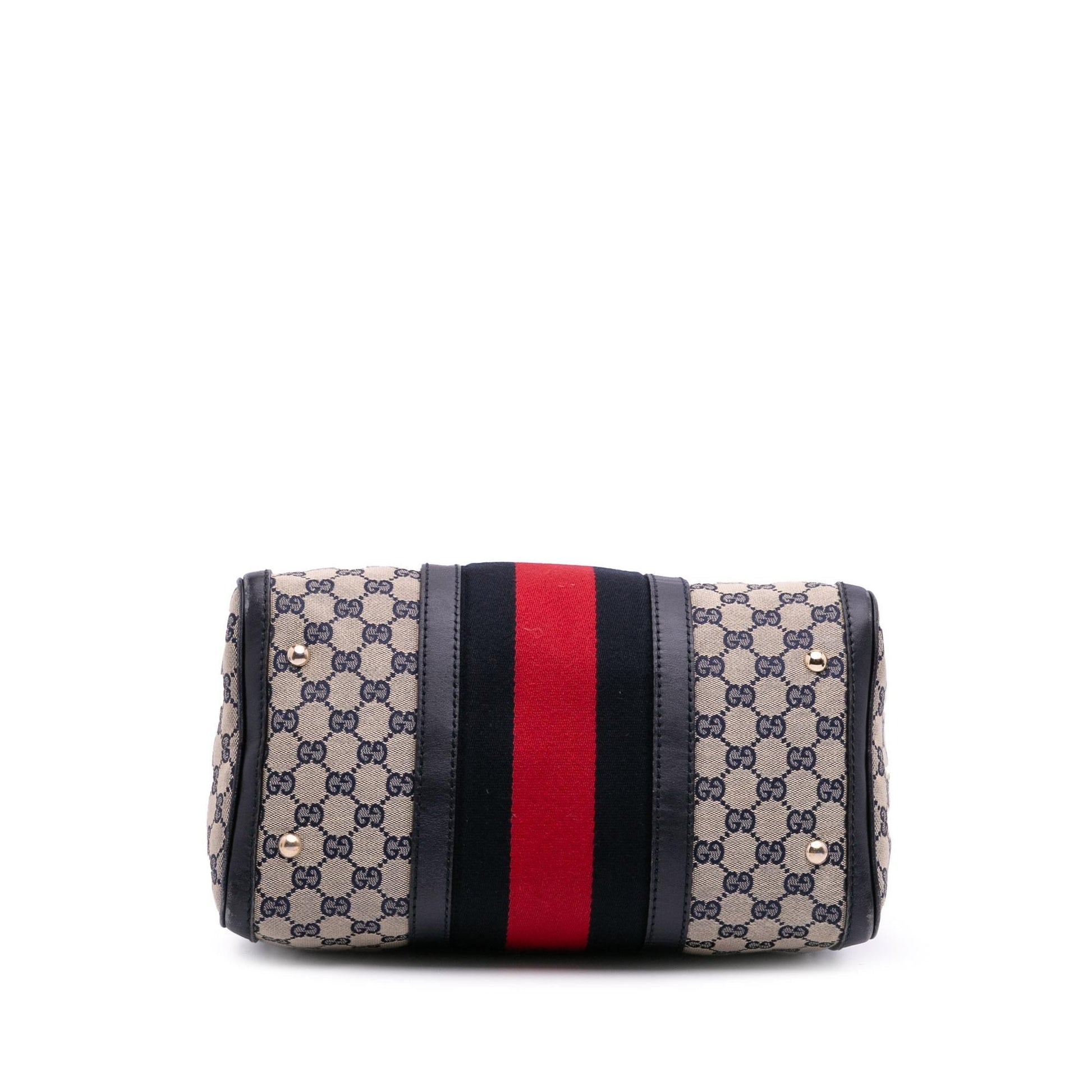 Gucci GG Web Joy Boston Canvas Calf Brown Satchel Bag