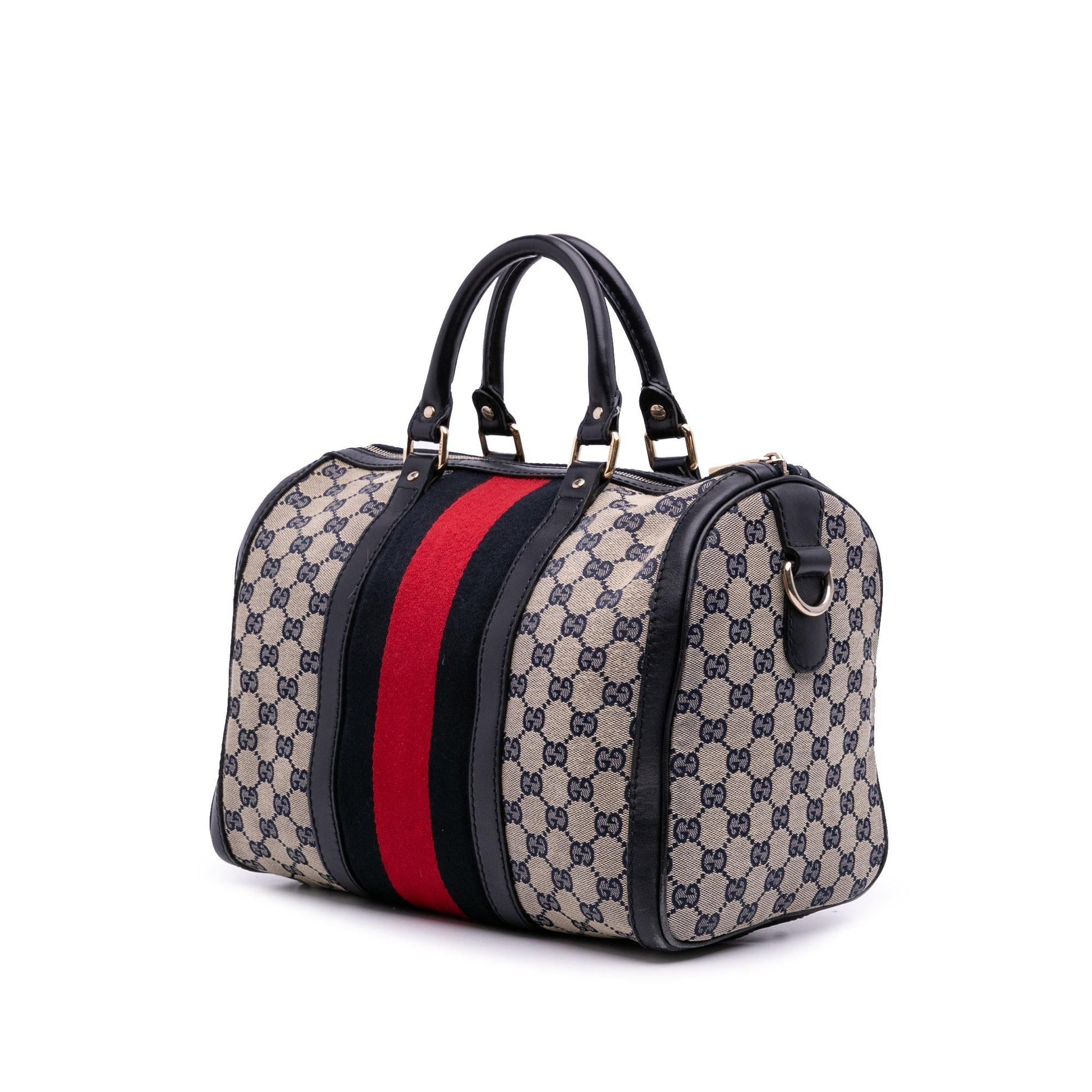 Gucci GG Web Joy Boston Canvas Calf Brown Satchel Bag