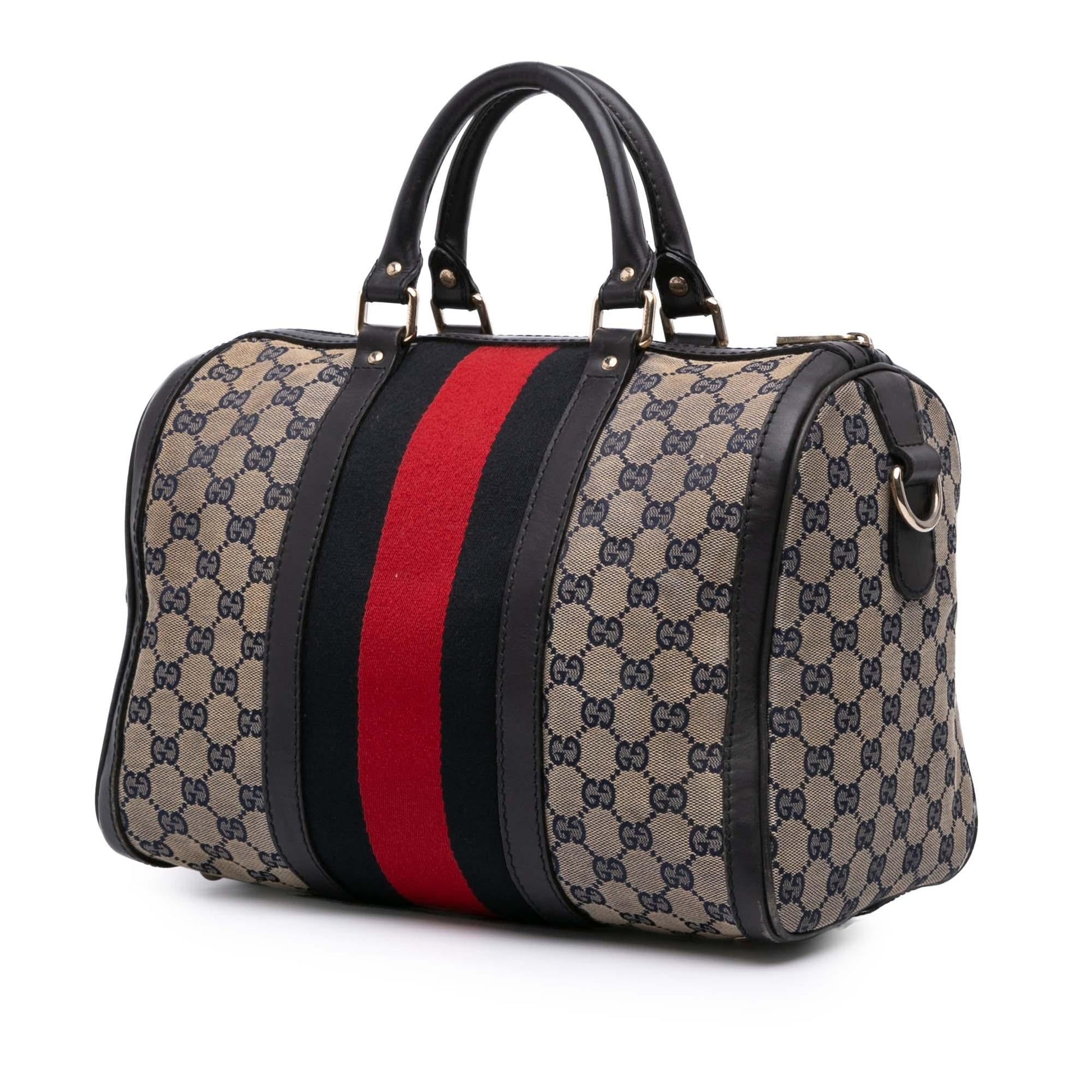 Gucci GG Web Joy Boston Canvas Calf Black Brown Satchel Bag Bag 10
