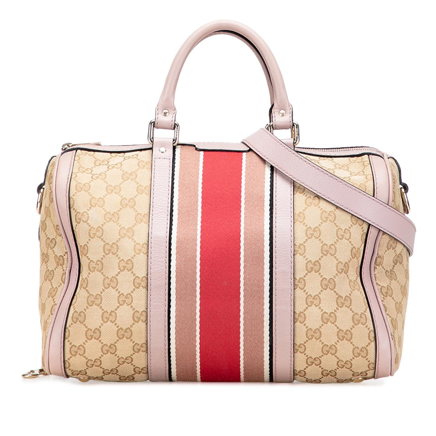 Gucci GG Web Joy Boston Canvas Calf Brown Satchel Bag Bag 8