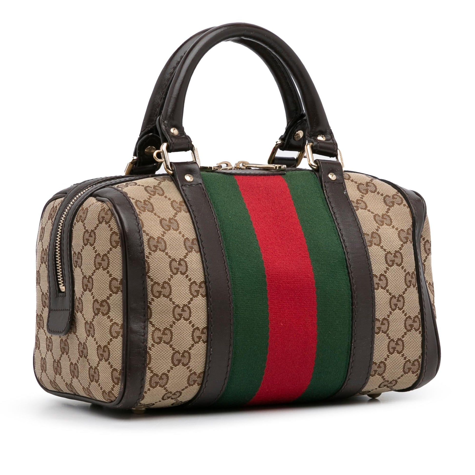 Gucci GG Web Joy Boston SHG-8ig8N6 Canvas Calf Brown Satchel Bag