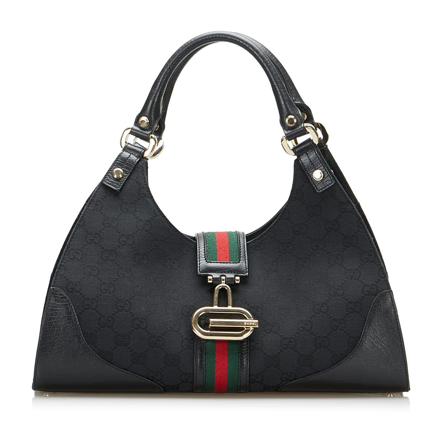Gucci GG Web Junco SHG-DbmsQf Canvas Black Satchel Bag
