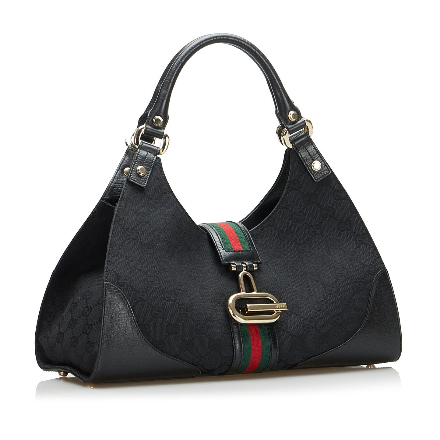 Gucci GG Web Junco SHG-DbmsQf Canvas Black Satchel Bag