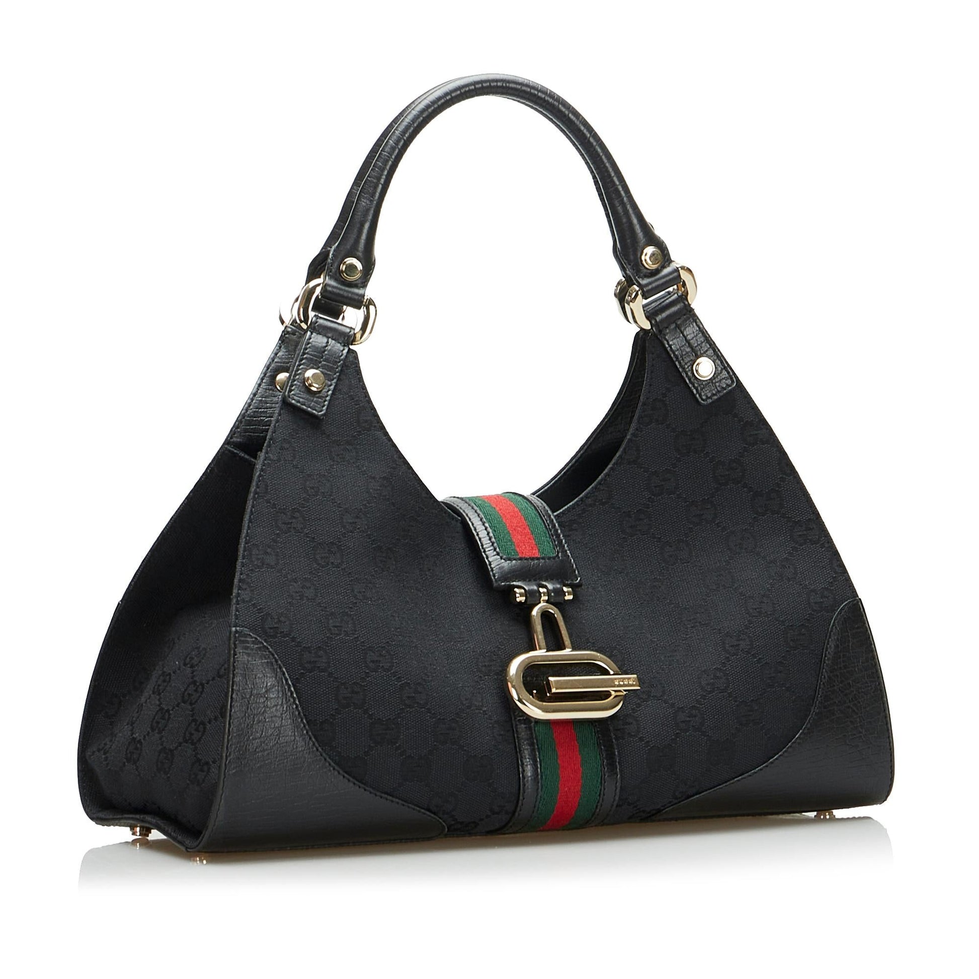 Gucci GG Web Junco SHG-DbmsQf Canvas Black Satchel Bag