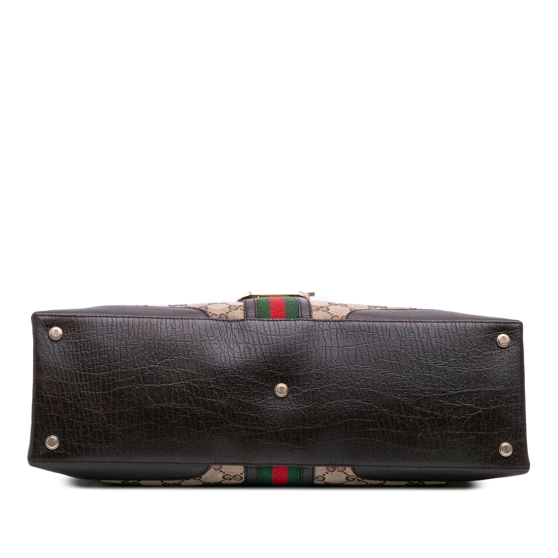 Gucci GG Web Junco Canvas Brown Satchel Bag