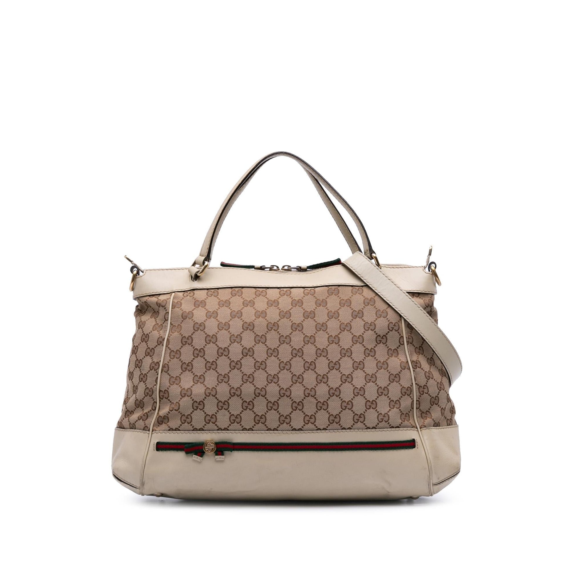 Gucci GG Web Mayfair Canvas Brown Satchel Bag