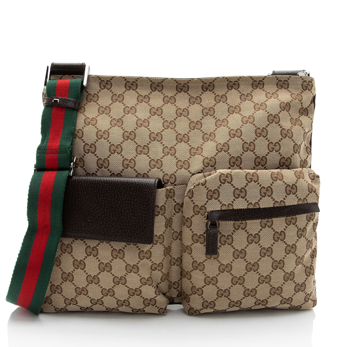 Gucci GG Web Messenger SHF-dVcIQ1 Leather Canvas Nylon Brown Shoulder Bag