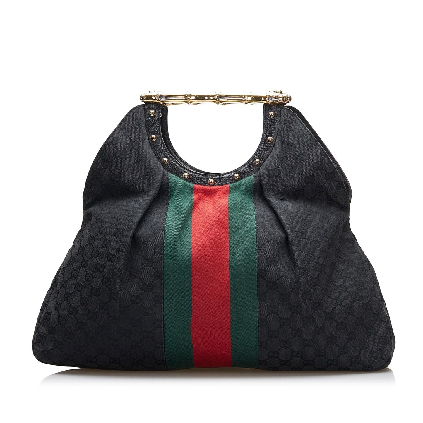 Gucci GG Web Metal Bamboo SHG-XlBfM7 Canvas Black Tote Bag