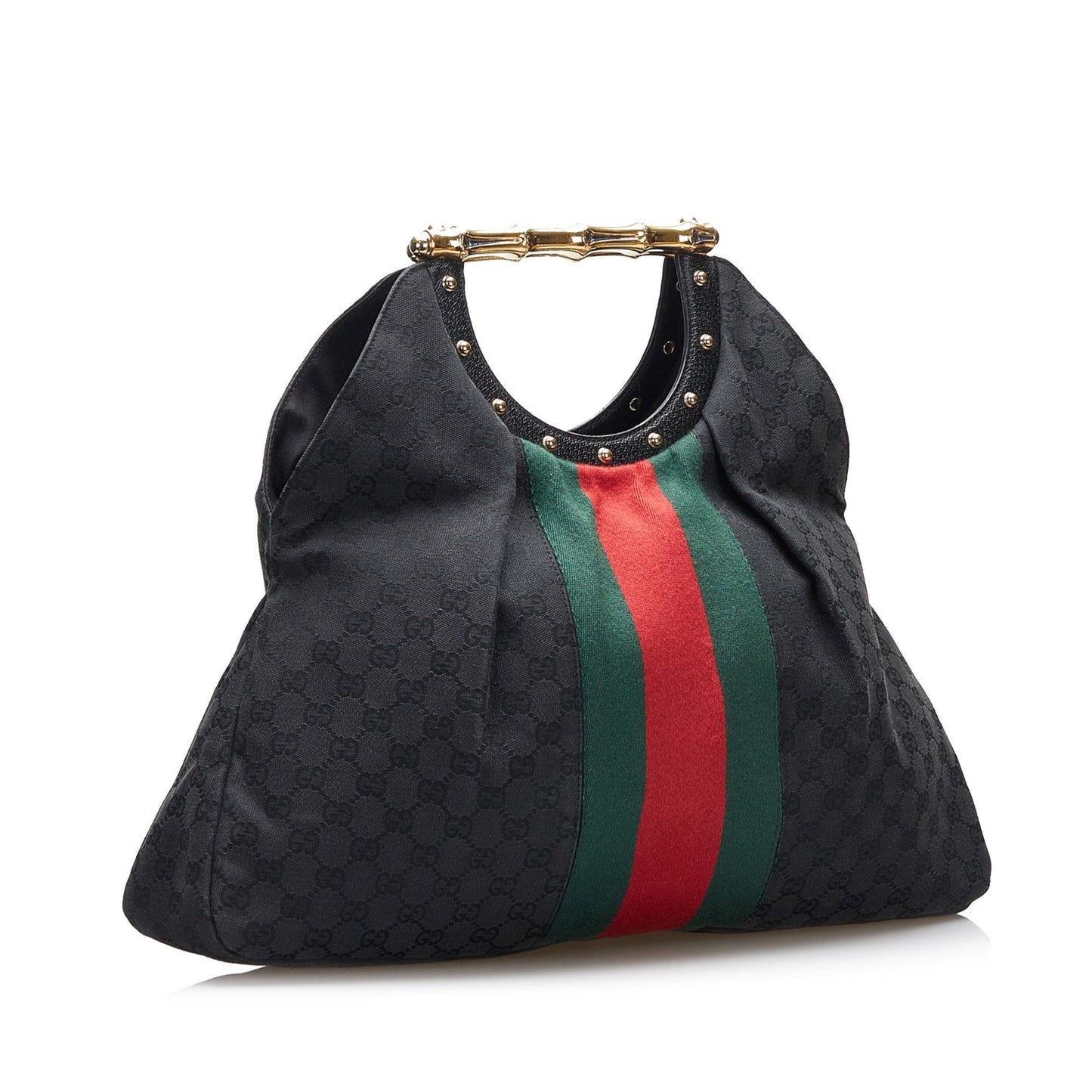 Gucci GG Web Metal Bamboo SHG-XlBfM7 Canvas Black Tote Bag