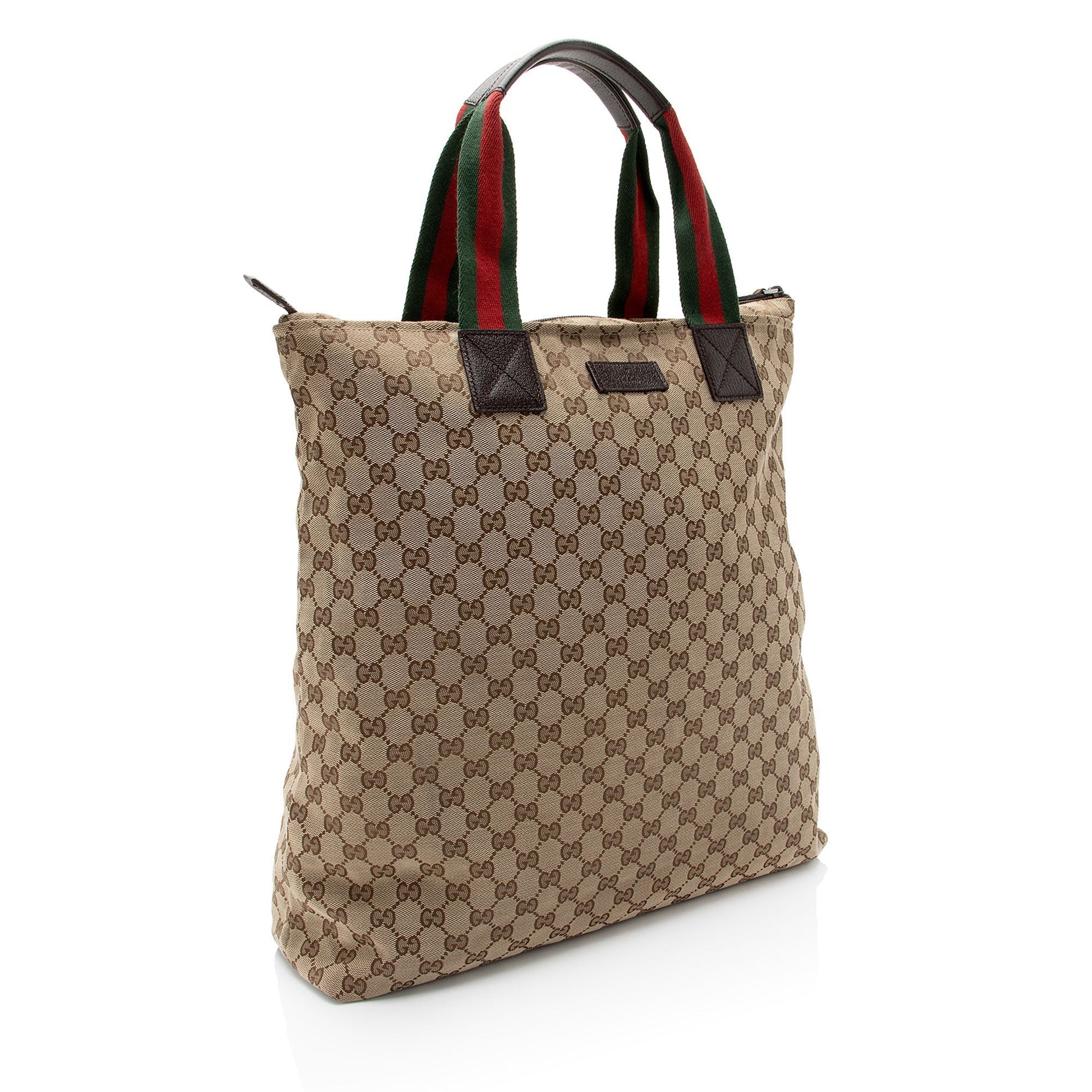 Gucci GG Web N S SHF-3n3x28 Leather Canvas Nylon Brown Tote Bag