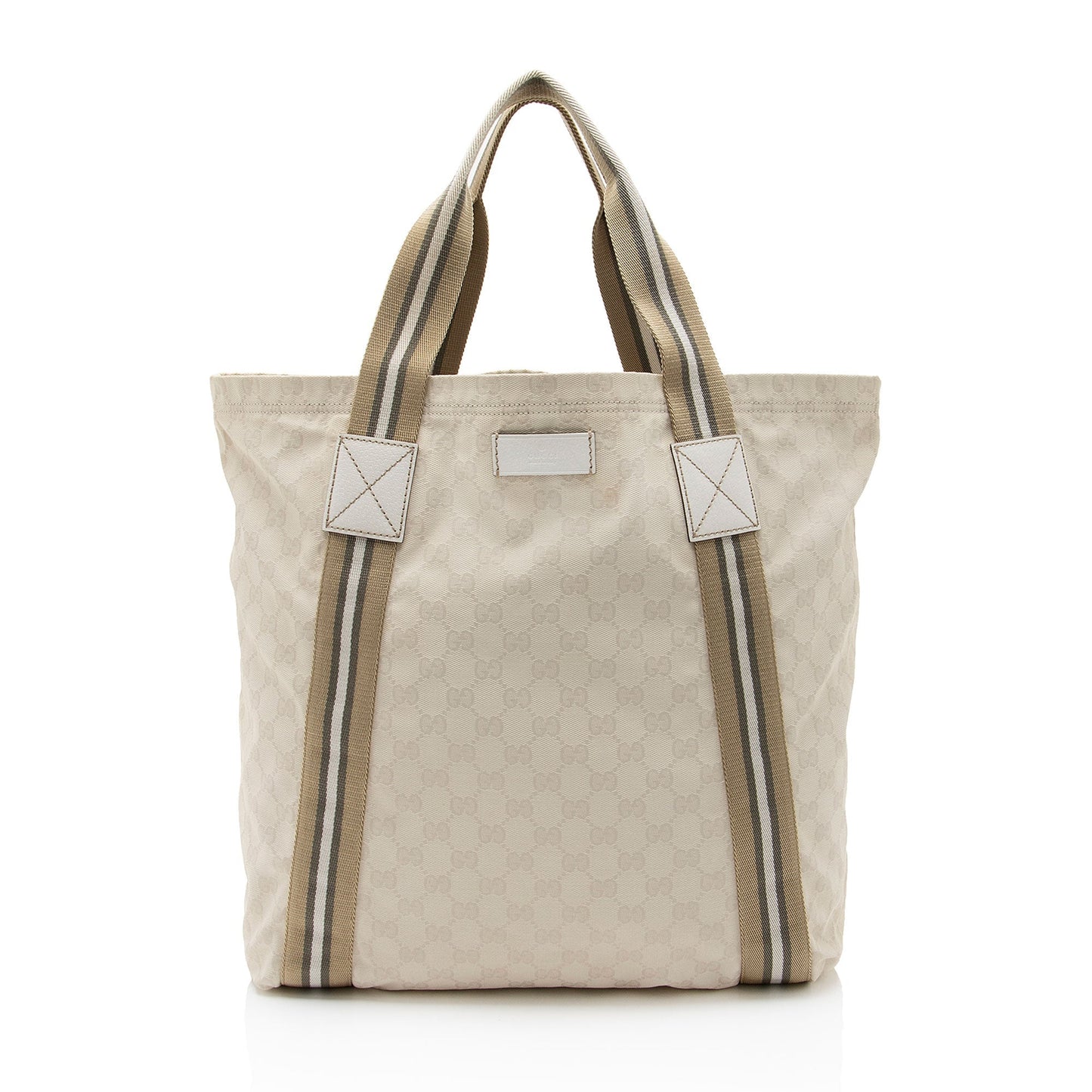 Gucci GG Web Original SHF-BIJnRj Leather Canvas Nylon Brown Tote Bag