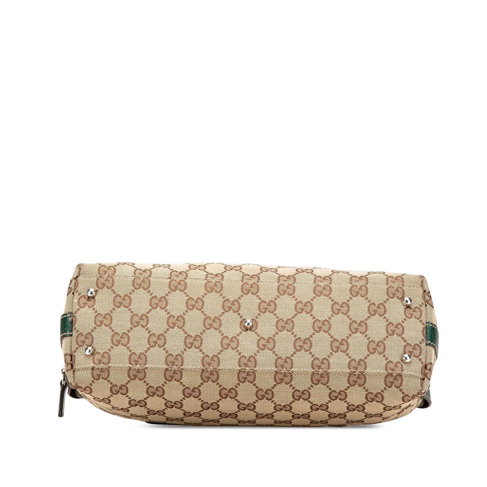 Gucci GG Web Pop Canvas Calf Brown Green Satchel Bag