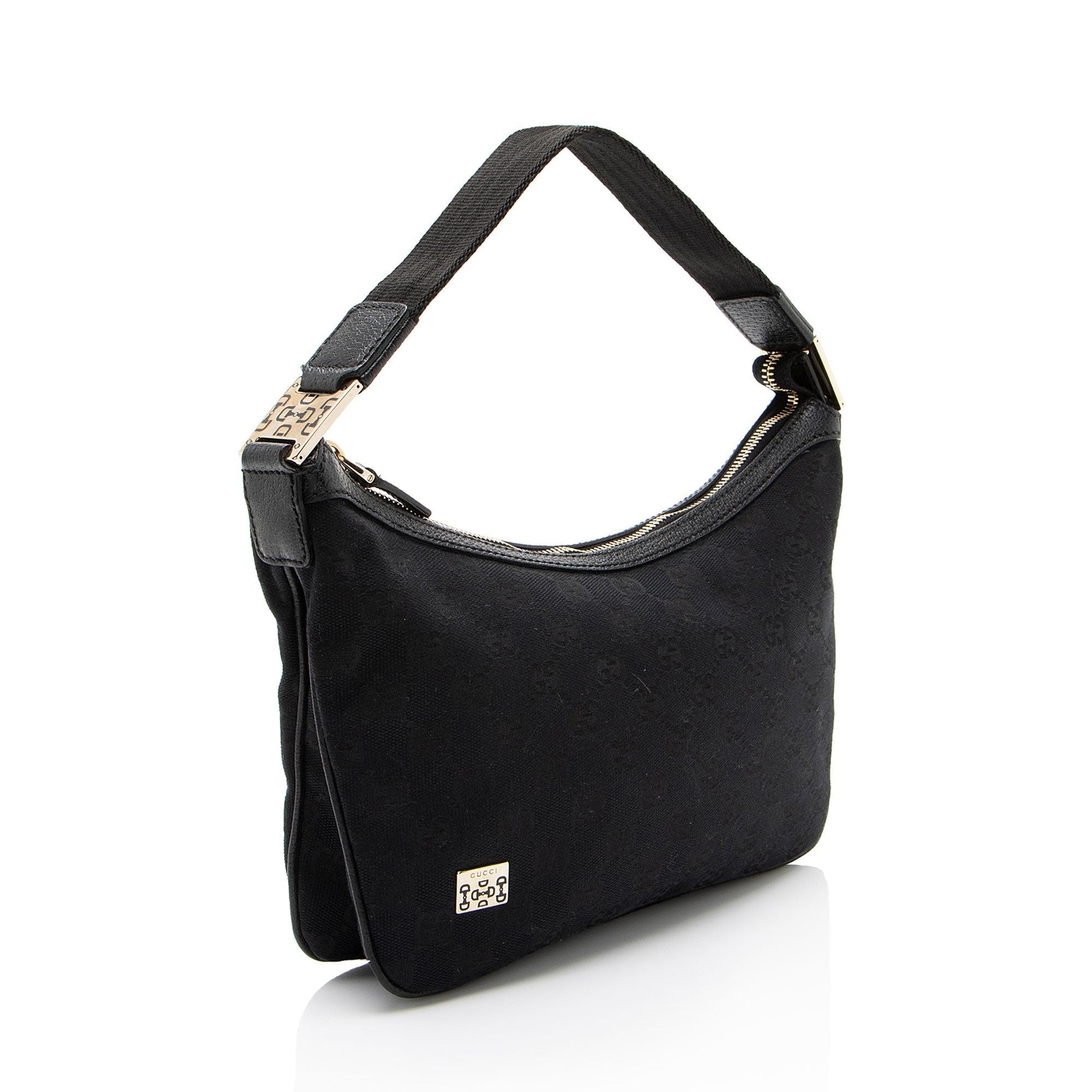 Gucci GG Web Pop SHF-WBZLZI Leather Canvas Nylon Black Shoulder Bag