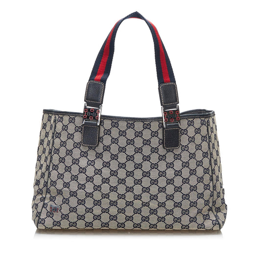 Gucci GG Web Pop SHG-8Vt96e Canvas Brown Blue Tote Bag