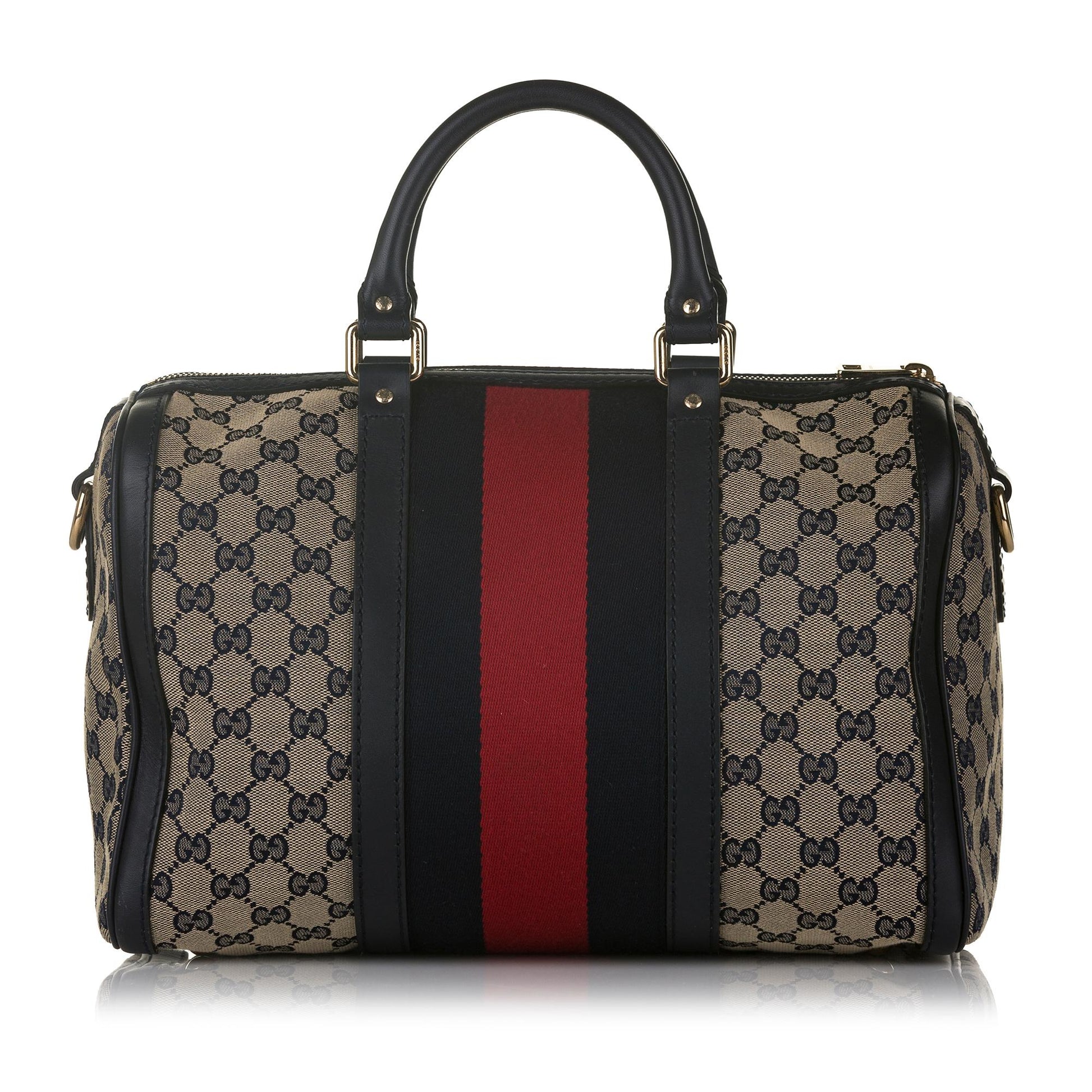 Gucci GG Web SHG Canvas Calf Brown Satchel Bag