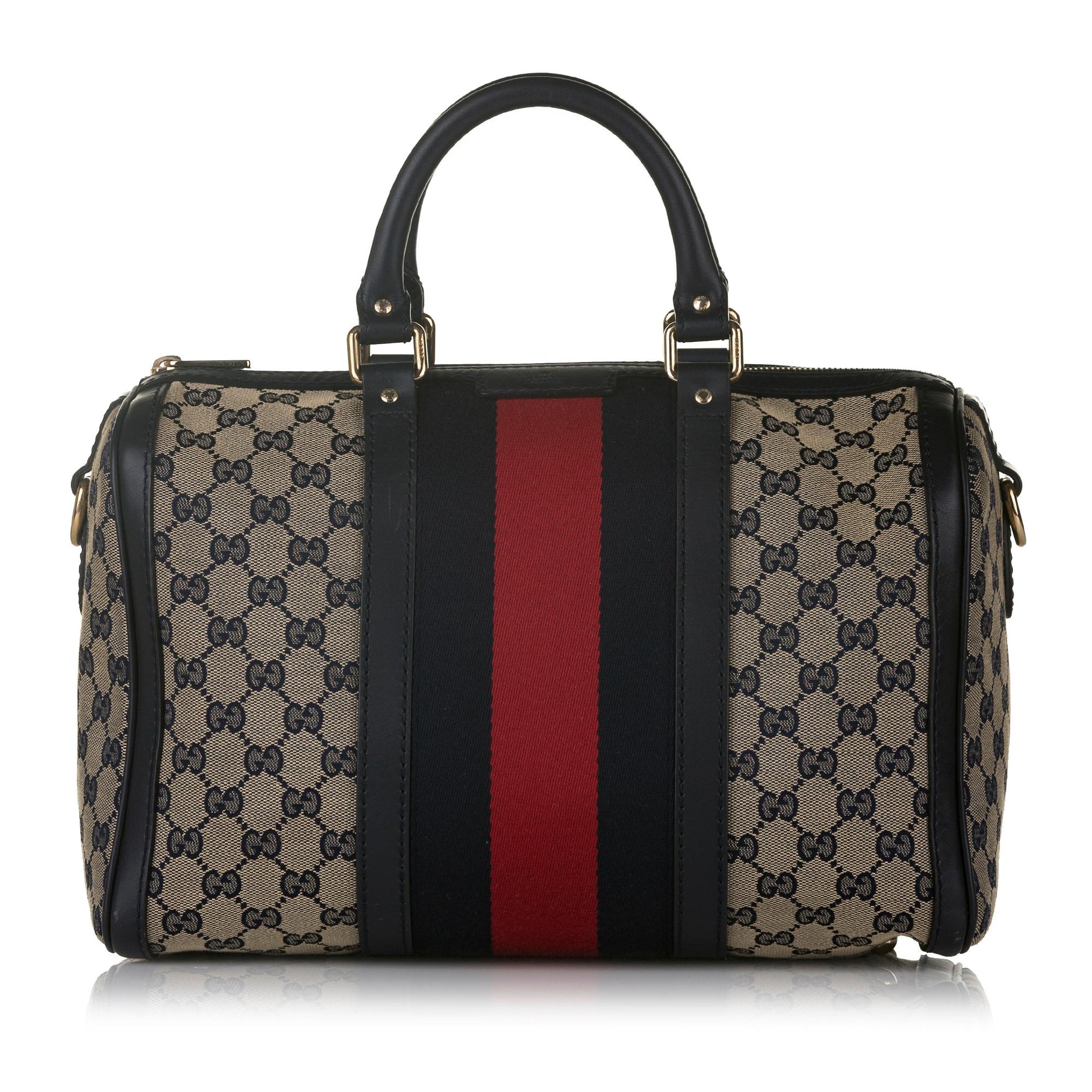 Gucci GG Web SHG Canvas Calf Brown Satchel Bag