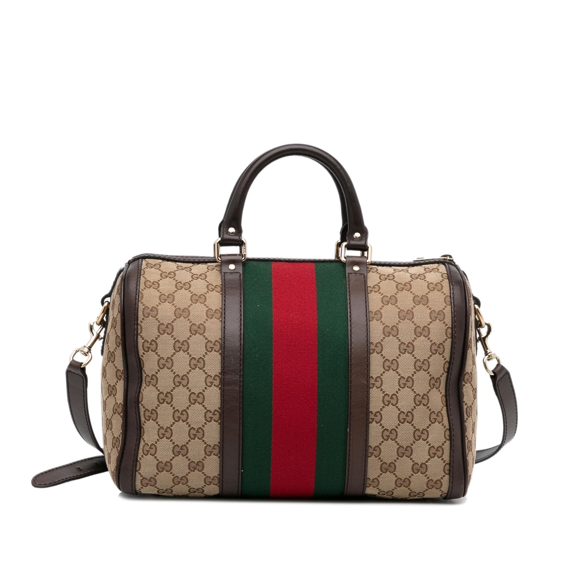 Gucci GG Web SHG-u1ER4H Canvas Brown Satchel Bag