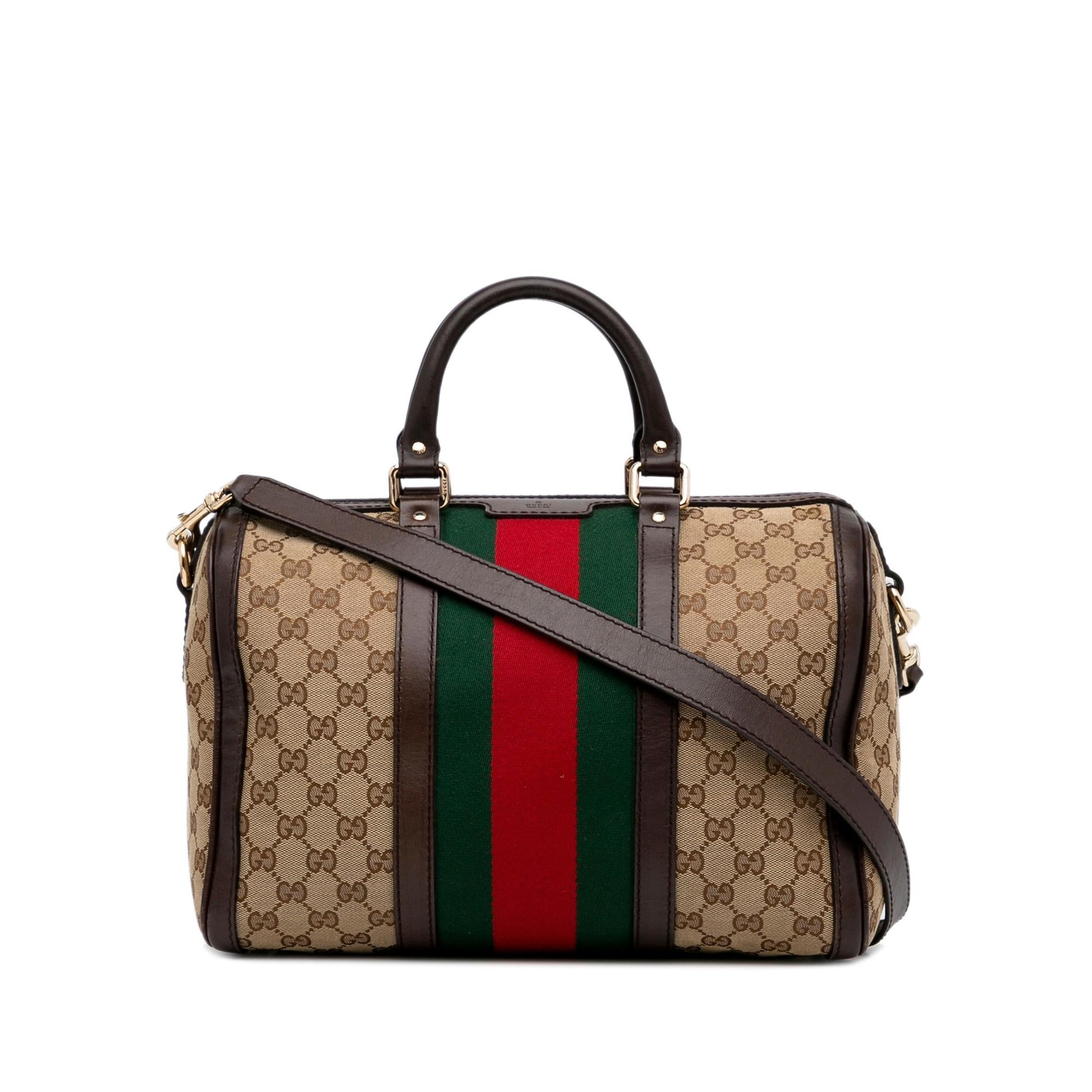 Gucci GG Web SHG-u1ER4H Canvas Brown Satchel Bag