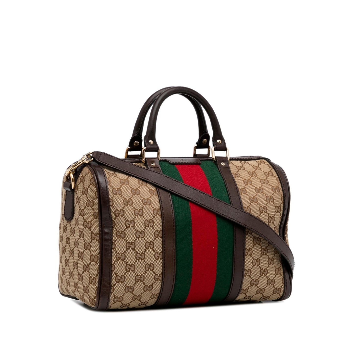 Gucci GG Web SHG-u1ER4H Canvas Brown Satchel Bag