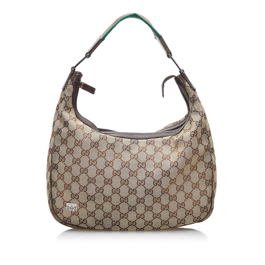 Gucci GG Web SHG-F1ykz7 Canvas Calf Brown Shoulder Bag