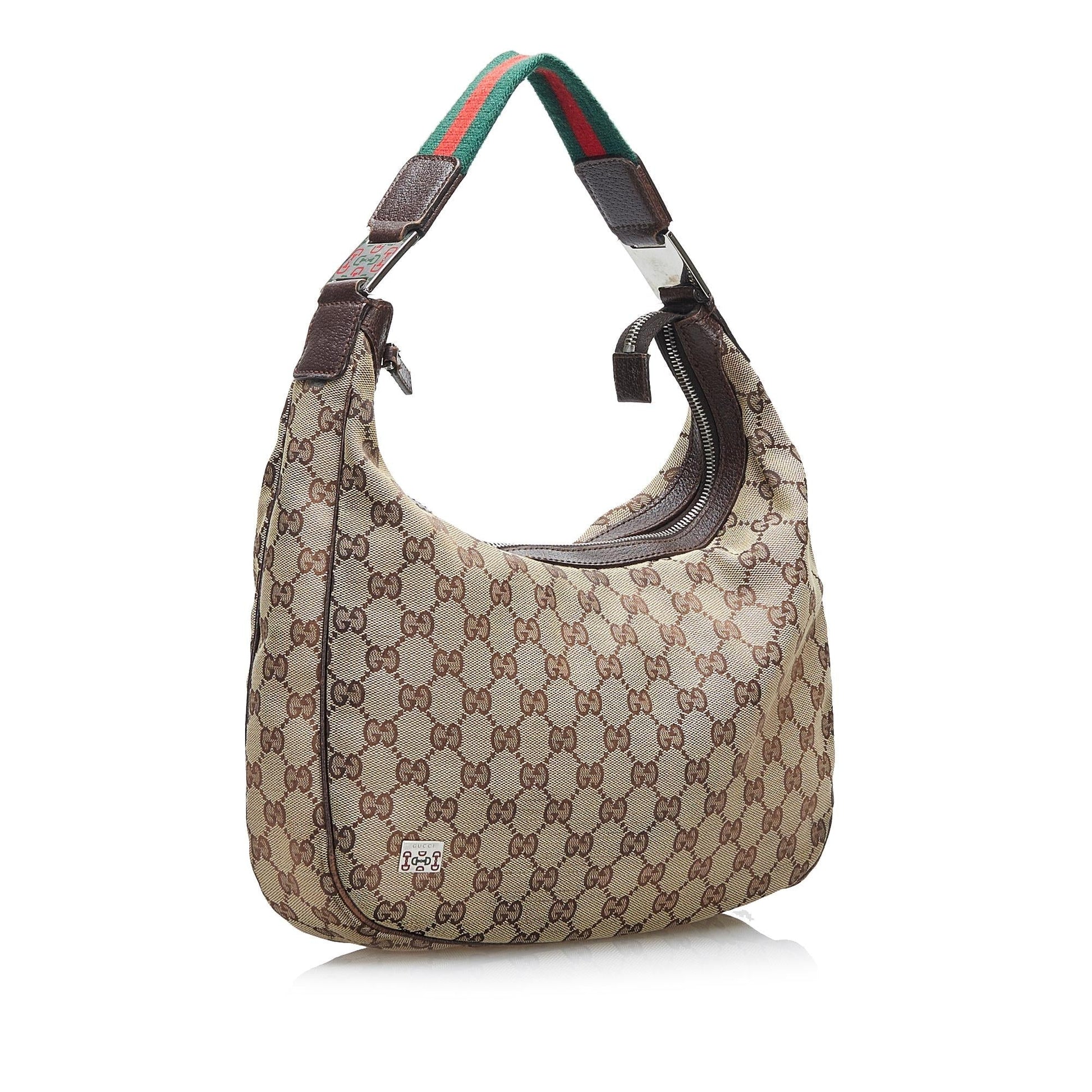 Gucci GG Web SHG-F1ykz7 Canvas Calf Brown Shoulder Bag