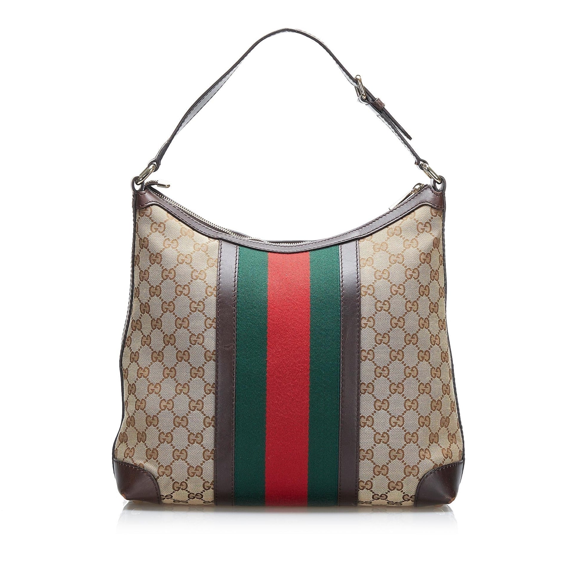 Gucci GG Web SHG-2jIQKH Canvas Calf Brown Shoulder Bag