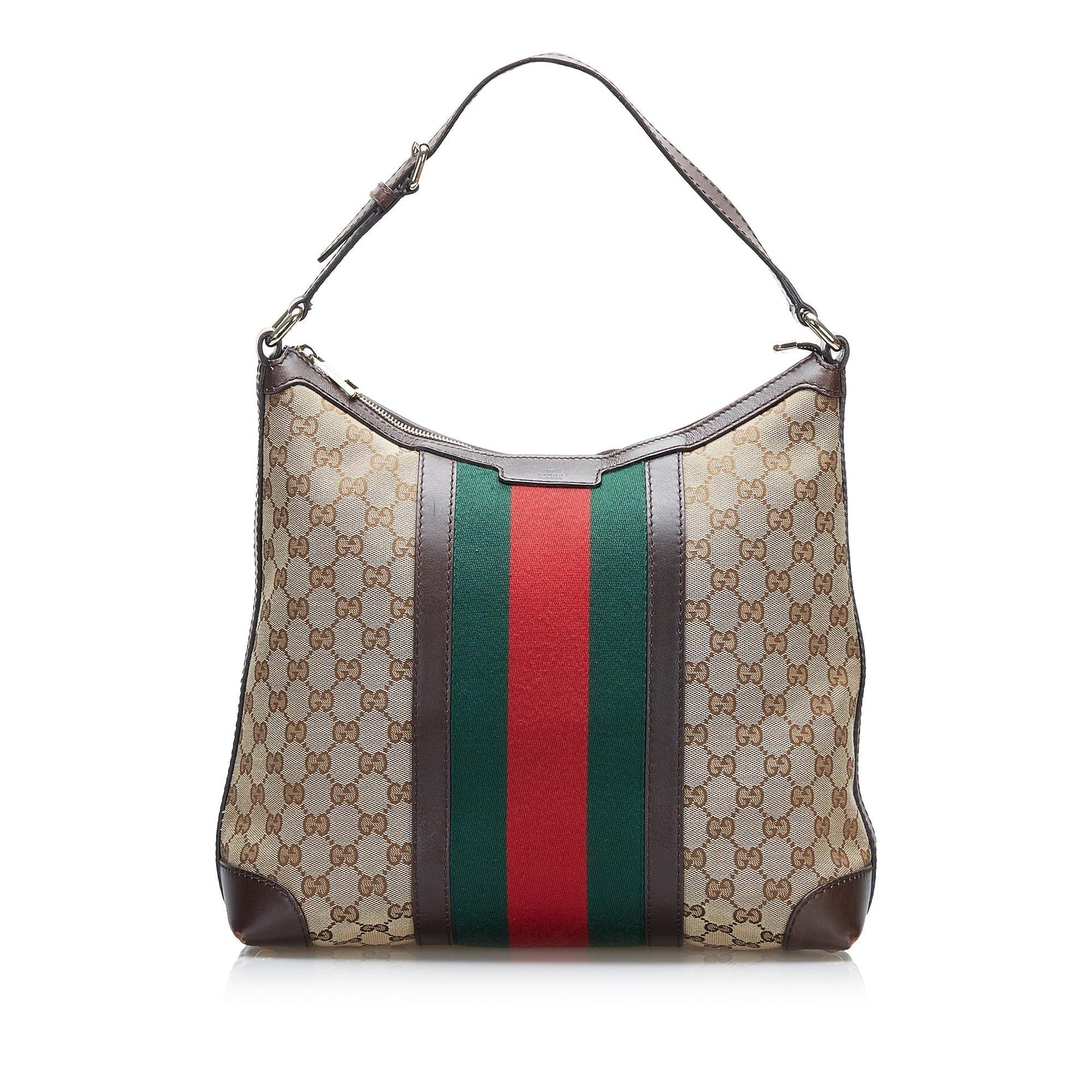 Gucci GG Web SHG-2jIQKH Canvas Calf Brown Shoulder Bag