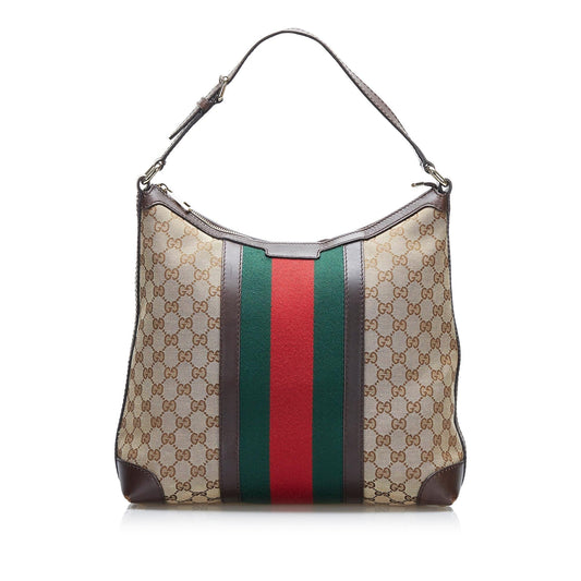 Gucci GG Web SHG-2jIQKH Canvas Calf Brown Shoulder Bag