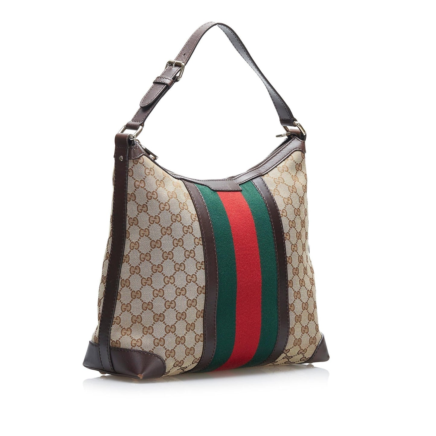 Gucci GG Web SHG-2jIQKH Canvas Calf Brown Shoulder Bag
