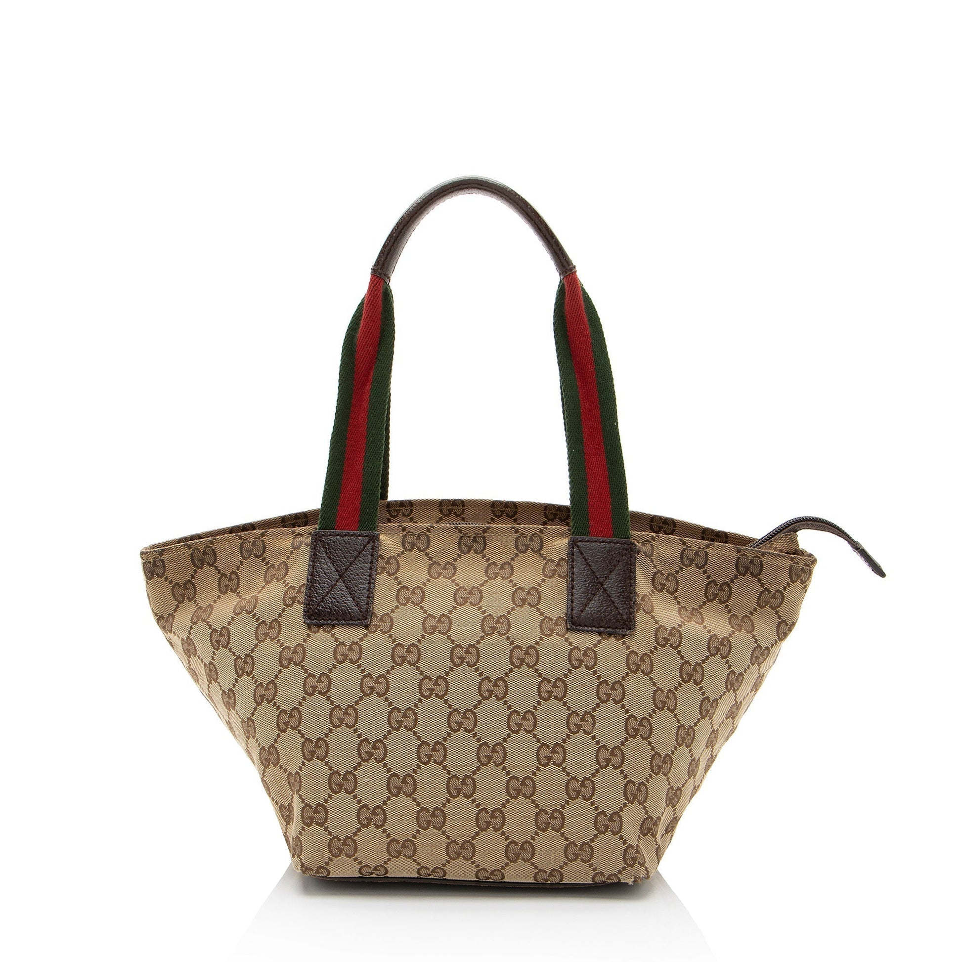 Gucci GG Web Leather Canvas Nylon Brown Tote Bag