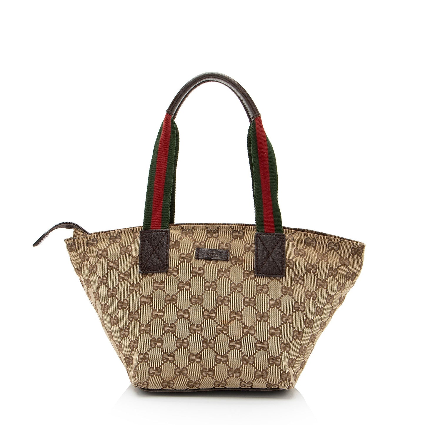 Gucci GG Web Leather Canvas Nylon Brown Tote Bag