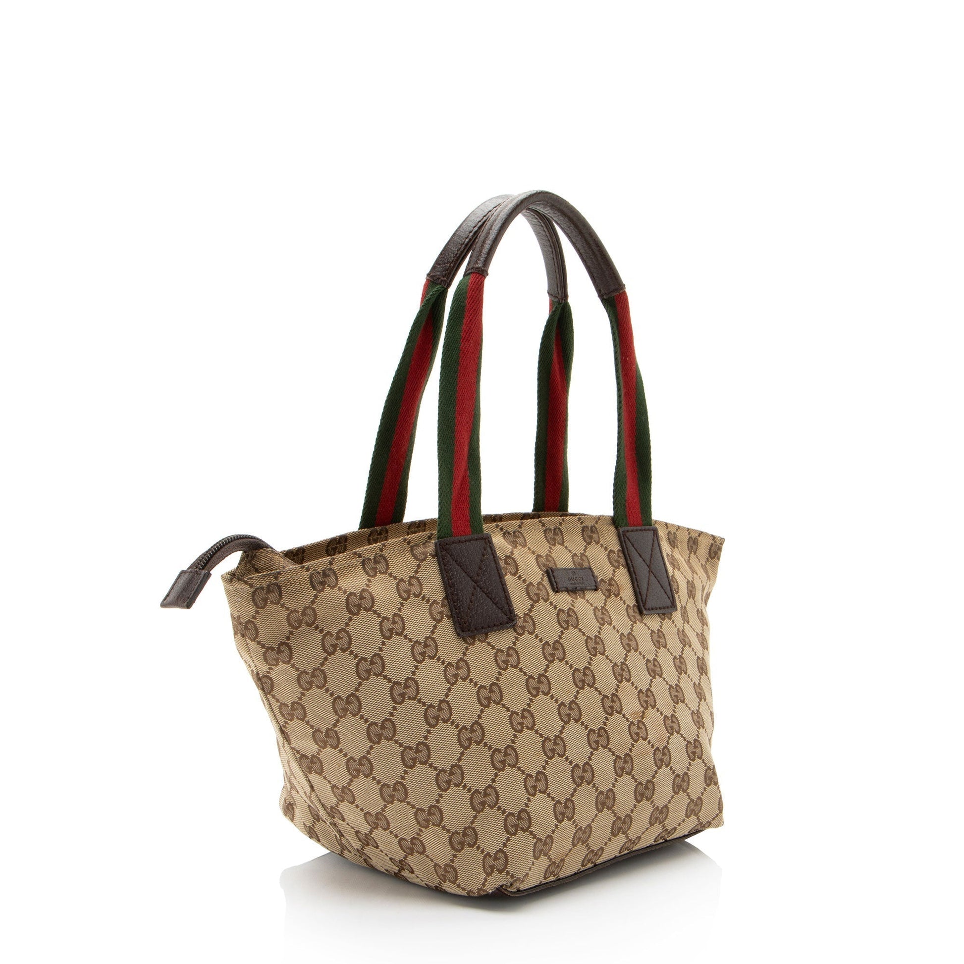 Gucci GG Web Leather Canvas Nylon Brown Tote Bag