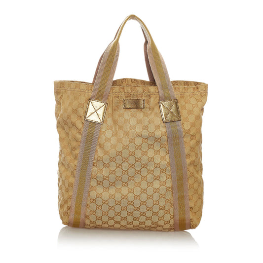 Gucci GG Web SHG Canvas Brown Tote Bag 6