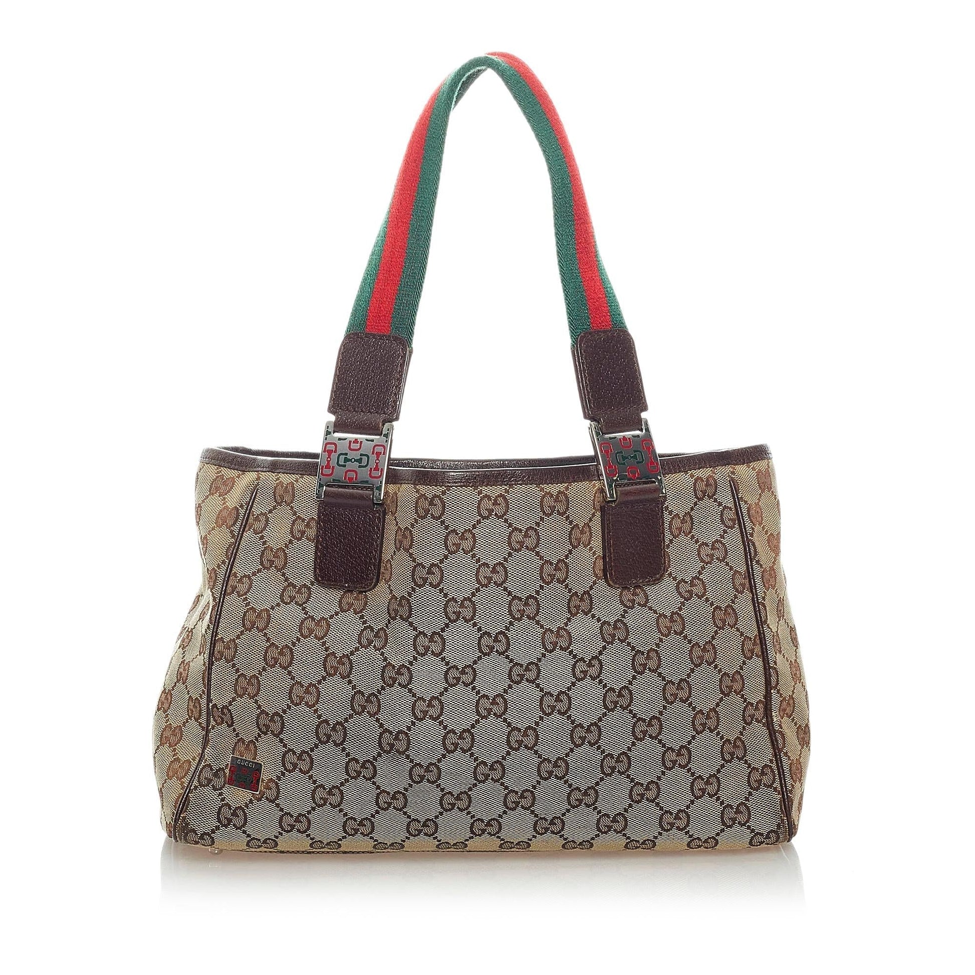 Gucci GG Web SHG Canvas Calf Brown Tote Bag