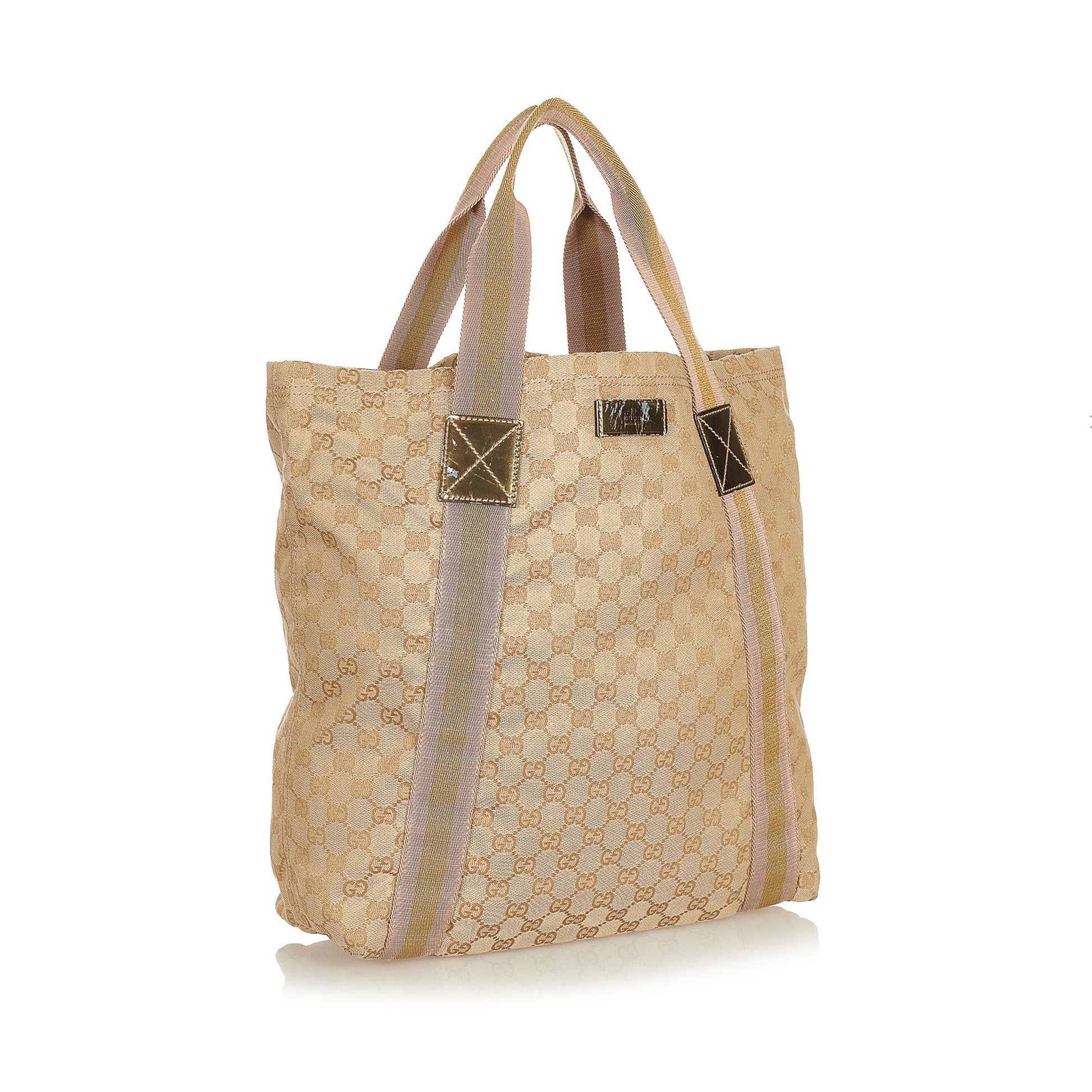 Gucci GG Web SHG Canvas Brown Tote Bag 4