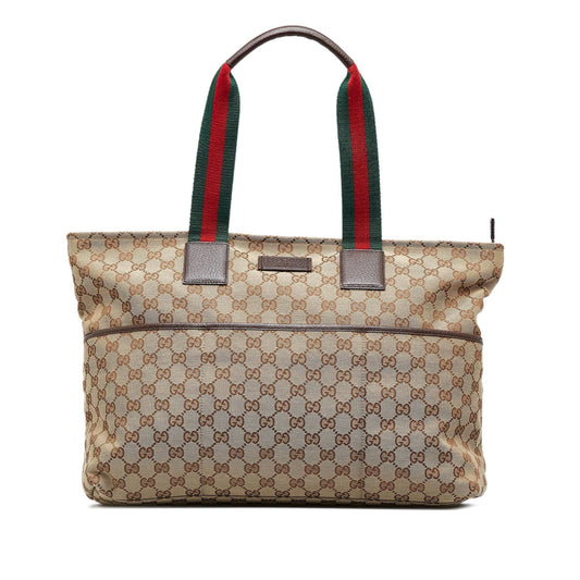 Gucci GG Web SHG-n1Z3tx Canvas Brown Tote Bag